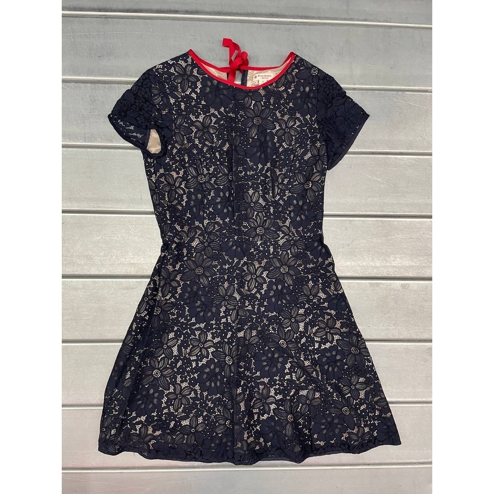 Brooks Brothers‎ Fit And Flare Dress Womens 10 Navy A-Line Floral Red Trim Lined